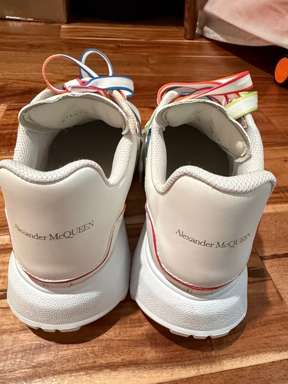Alexander McQueen White Leather Sneakers with Neon Ribbon Accents